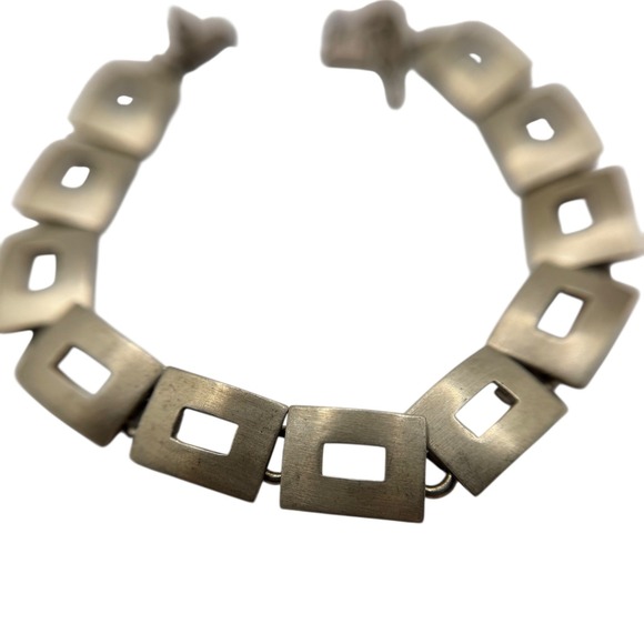 Vintage Sterling Silver Geometric Square Bracelet Mexican Silver Link D14Q - Picture 9 of 10